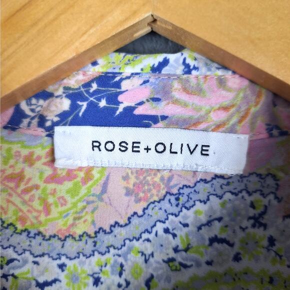 Rose & Olive Top Medium Paisley Button‎ Up Floral Patchwork Retro Career Office - Picture 2 of 8